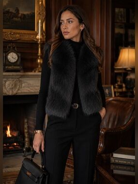 New With Tags- Adrienne Landau Genuine Fox Fur Vest - Size Small
